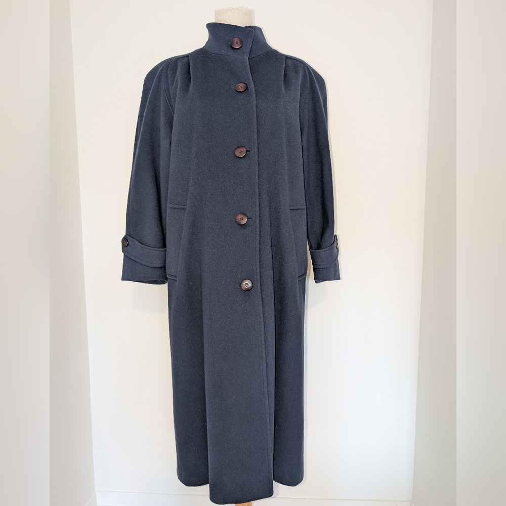 Elegant Teal Long Wool Coat with Button Details